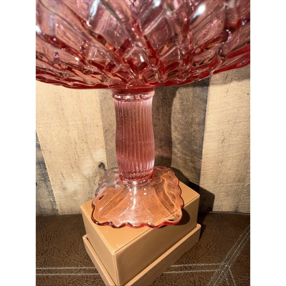 Vintage L.E. Smith‎ Pink Trellis Pattern Glass Pedestal Compote Bowl Handmade